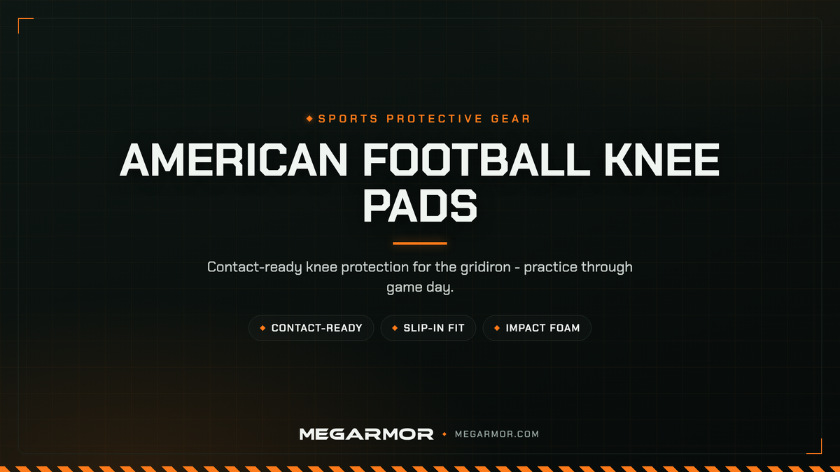 Megarmor american football knee pads collection banner — slip-in impact-foam knee protection for practice and game day