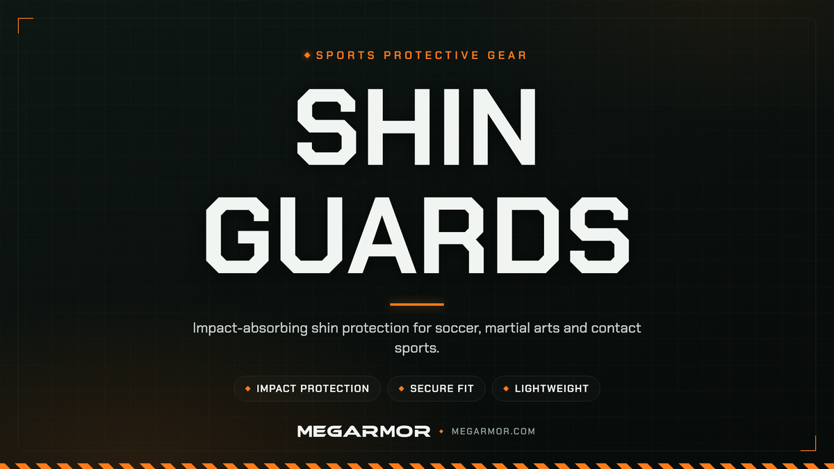 Megarmor shin guards collection banner — impact-absorbing shin protection for soccer, football, and martial arts
