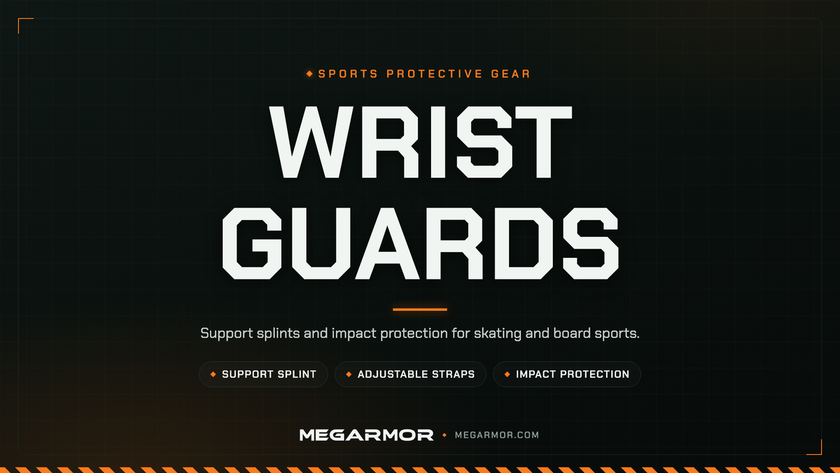 Megarmor wrist guards collection banner — support splints and impact protection for skating and board sports