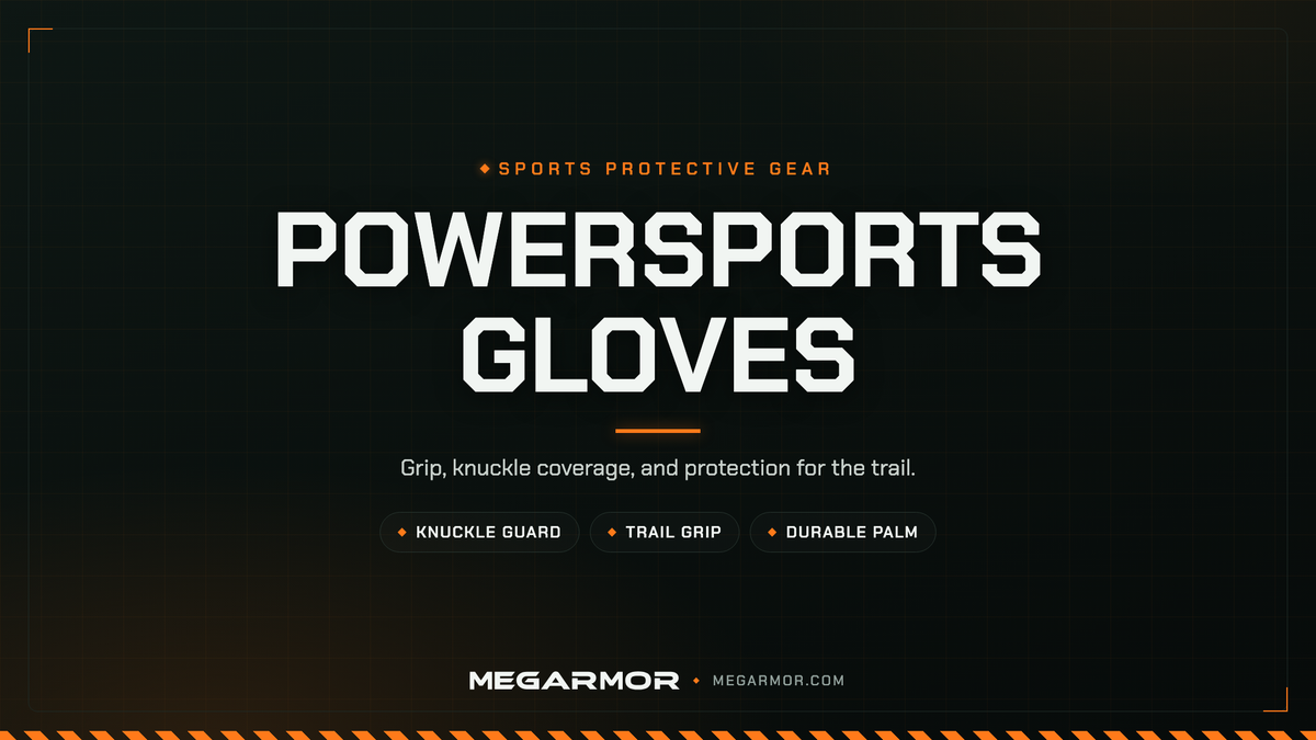 Megarmor powersports gloves collection banner — knuckle coverage and trail grip for ATV, dirt bike, and snowmobile riding