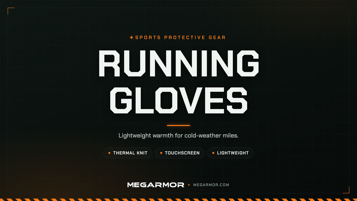 Megarmor men's running gloves collection banner — lightweight thermal gloves for cold-weather running