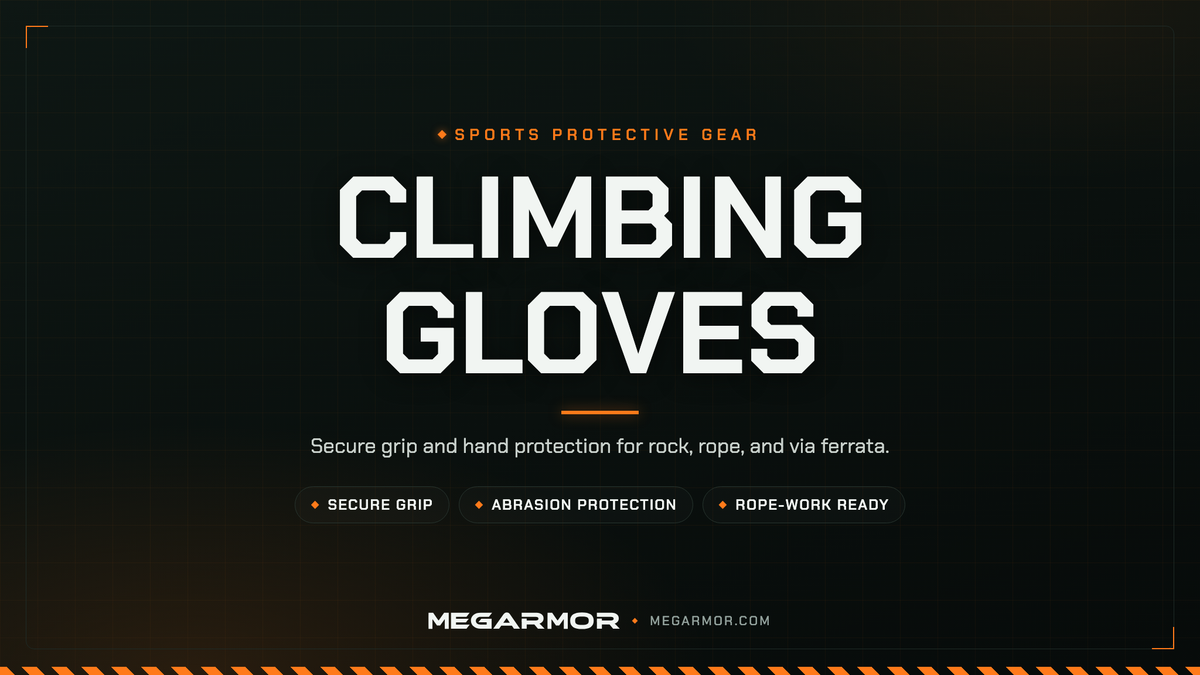 Megarmor climbing gloves collection banner — grip and hand protection for rock climbing, rappelling, and via ferrata